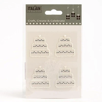 Image of 4cm x 3.3cm Wedding Cake Self Adhesive Diamante and Pearl Rhinestone Gem Craft Sticker (4 Pieces)