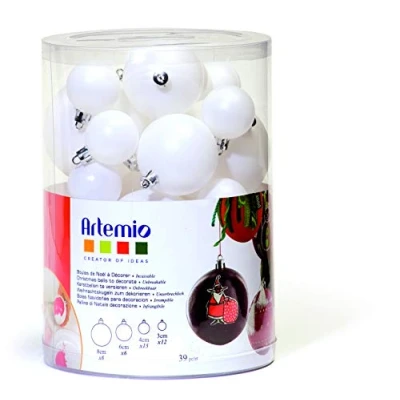 Image of Artemio Christmas Baubles, Plastic, white to Decorate in Different Sizes,39 Piece