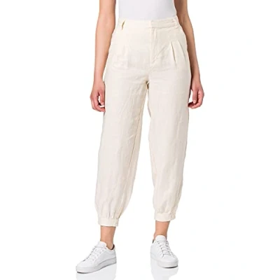 Image of NA KD Women&#039;s Balloon Leg Linen Pants, Light Beige, 10 UK