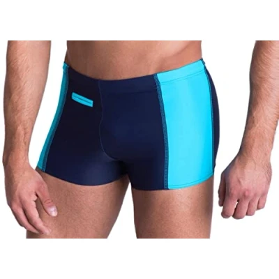 Image of Aquarti Men&#039;s Swimming Trunks with Zip Pocket, Dark Blue/Blue, 3XL