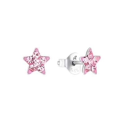 Image of Amor stud earrings 925 sterling silver girl children earrings, with crystal glass, 0.6 cm, silver, star, Comes in jewelry gift box, 2036523