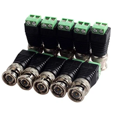 Image of baolongking 10 Pack BNC Connector Coaxial Cat5/Cat6 to Male Video Balun Screw Terminal Solderless Socket Adapters for CCTV Surveillance Camera, DVR, TV,