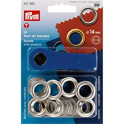 Image of PRYM_541383 1 Eyelets with Washers, Brass, Silver, 14mm