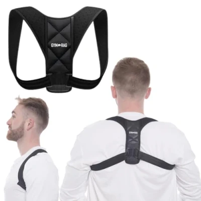 Image of GYM RAG Posture Corrector for Men &amp; Women Comfortable Upper Back Brace, Adjustable Straightener Support Shoulder, Neck (Large)