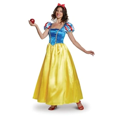 Image of Disguise 88982N, Official Disney Princess Snow White Deluxe Costume Dress Adult Sized, Solid, Blue &amp; Yellow, S