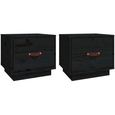 Image of vidaXL Bedside Cabinets 2 pcs Black 40x34x35 cm Solid Wood Pine