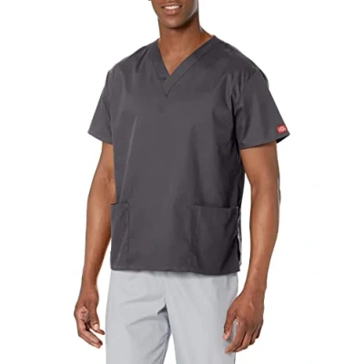 Image of Dickies EDS Signature Scrubs for Women, V Neck Womens Tops in Soft Brushed Poplin 86706, M, Black, Pewter, 4XL Plus