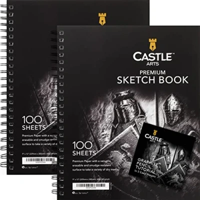 Image of Castle Art Supplies Premium Sketch Books 9in x 12in Double Pad Pack 200 Sheets of Quality 90gsm Paper for Adult Artists and Learners Spiral Bound Versatility