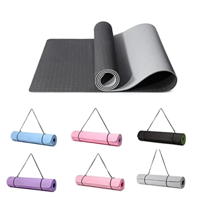 Image of Good Nite Yoga Mat Exercise Fitness Extra Thick Non Slip Training Mats for Sports Pilates Gym Floor Resistance with Carrying Strap 183 x 61 0.6 cm (Grey/Black, 6 mm)