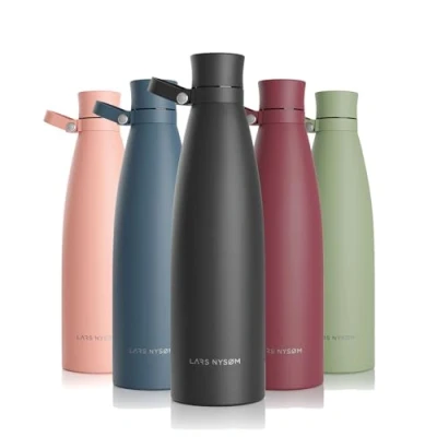 Image of LARS NYSØM Stainless Steel Insulated Water Bottle 25oz 34oz Thermo Flask for Hot and Cold Beverages Leakproof Drinking (Carbon Black, 750ml)