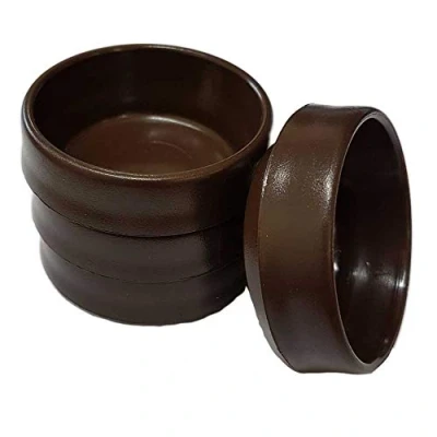Image of Brown Castor Cups 37mm Protect Wooden, Laminate, Tiled Floors and Carpets from Wheel Damage Scratches caused by Chair, Bed, Sofa Table Legs (4, Small)