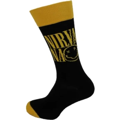 Image of Mazeys Mens Classic Officially Licensed Rock Socks Size 7 to 11 (Nirvana Happy)