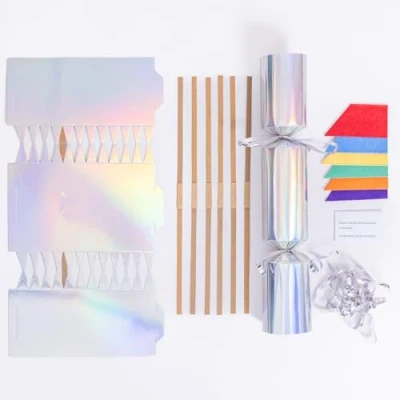 Image of evelay Pack 24 Make Your Own Christmas Crackers Kit Foil DIY Fill Snaps Hats &amp; Jokes (White)