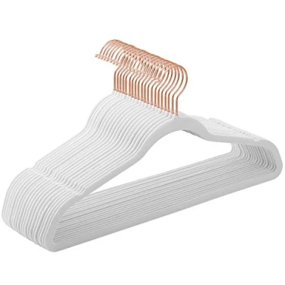 Image of SONGMICS Set of 30 Velvet Hangers, 41.5 cm Wide, Space Saving, High Load Capacity, with 360 Swivel Hooks, for Coats Shirts Suits, Cloud White and Rose Gold CRF026W30