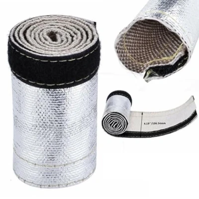 Image of Glass Fiber Fabric Heat Shroud, Aluminized Sleeving Shield Withstand 500F Continuous/ 2000F Radiant Heat, with Hook and Loop Closure : L 23.62&quot; W 4.17&quot;