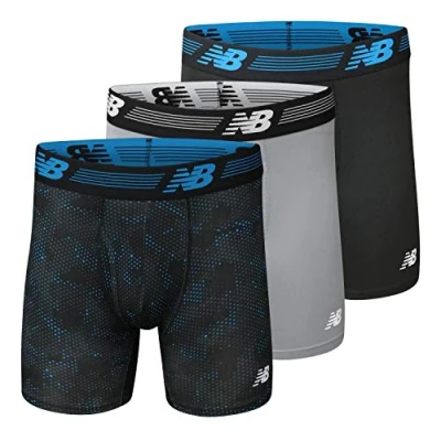 Image of New Balance Men&#039;s 6&quot; Boxer Brief Trunk Underpants Fly Front with Pouch (3 Pack), Black/Steel/Ghost Camo, X Large