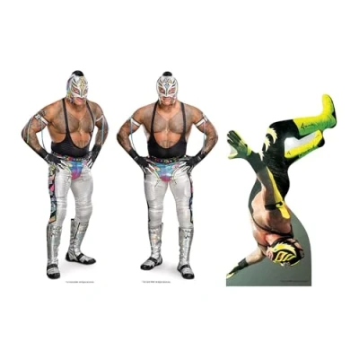 Image of SC4579 Rey Mysterio Three Shelf Top Cardboard Cutouts Height 29cm Ideal for WWE Theme, Parties, Birthdays &amp; Fans, Room Decorations Events
