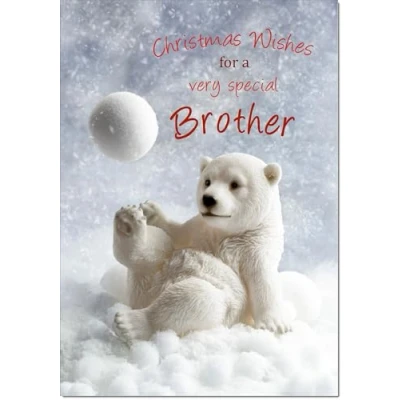 Image of doodlecards Brother Christmas Card Polar Bear and Snowball Medium Size with Plain Envelope