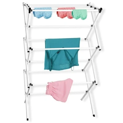 Image of ulafbwur Foldable Clothes Drying Rack Space Saving Laundry High Stability 3 Tier Airer for Indoor Outdoor Use,Steel Frame, Compact Storage White