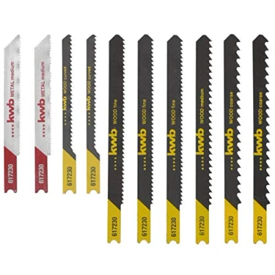 Image of KWB 10 PIECE U SHAFT JIGSAW BLADE SET UNIVERSAL FOR NON FERROUS METALS AND WOOD
