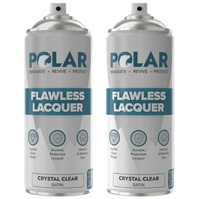 Image of Polar Flawless Clear Lacquer Spray 2 x 400ml Satin Finish Non Yellowing &amp; Scratch Resistant Interior Exterior Surfaces for Wood, Metal, Plastics, Glass Ceramics