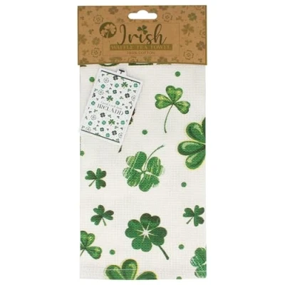 Image of Shamrock Gift Company Waffle Tea Towel &#039;Good Luck From Ireland&#039; 100% Cotton