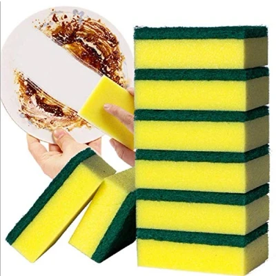 Image of Uhat Pack 8 Heavy Duty Catering Sponges Scourers Non Scratch Washing Up Sponge for Kitchen Bathroom Scouring Cleaning Tools (Yellow)