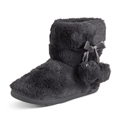 Image of Polar Womens Memory Foam Pom Winter Faux Fur Luxury Plush Cosy Anti Slip Indoor Outdoor Slippers Dark Grey AYC0891 EU38/UK5