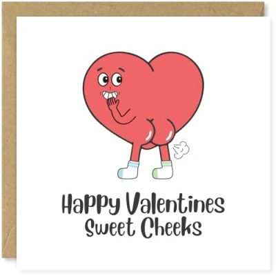 Image of Beau Willows Happy Valentines Sweet Cheeks Cute Valentine&#039;s Day Card for Boyfriend Husband Girlfriend Wife Funny Love Partner
