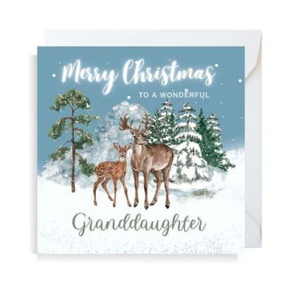 Image of Second Ave Granddaughter Christmas Reindeer Square Xmas Holiday Festive Greetings Card