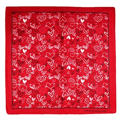 Image of Zac&#039;s Alter Ego Red Heart Print Bandana, Neckerchief 100% Cotton
