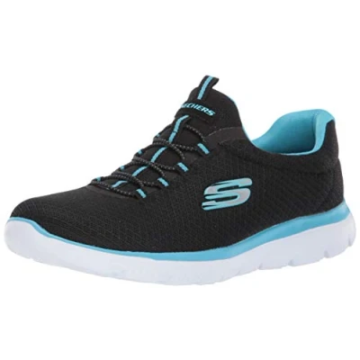 Image of Skechers Women&#039;s Summits Sneaker, Black Turquoise Dark, 2.5 UK