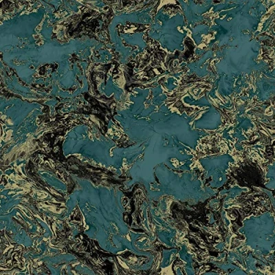 Image of Liquid Marble Wallpaper Aqua/Gold Debona 6363