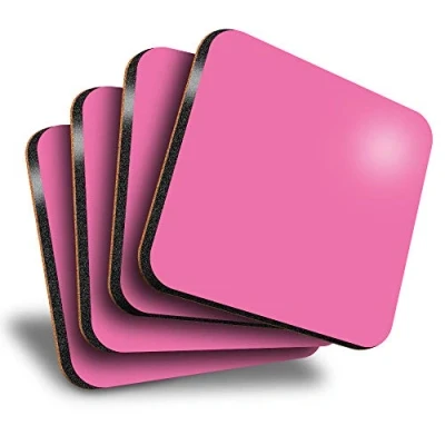 Image of Destination Vinyl ltd Great Coasters (Set of 4) Square Bright Pink Colour Block Drink Glossy Coasters/Tabletop Protection for Any Table Type #44456