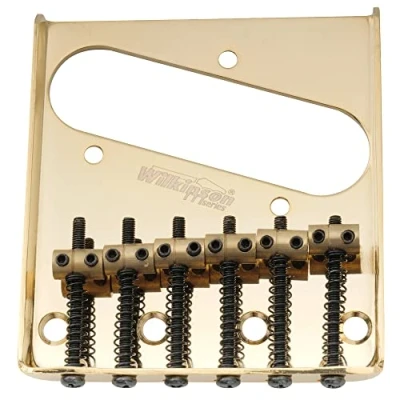 Image of Wilkinson WOT02 54mm(2 1/8 inch) Vintage Telecaster Bridge Brass 6 Saddles for Tele TL Style Electric Guitar, Gold