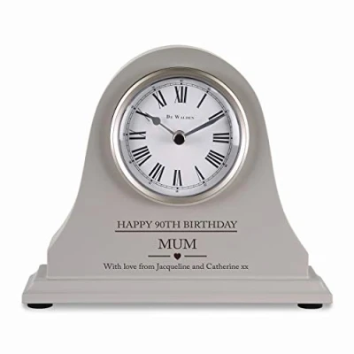 Image of De Walden Mum&#039;s 90th Birthday Engraved Grey Mantel Clock Ninetieth Mum Gifts