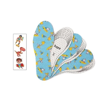 Image of Kaps Sweet Steps, Shoe Insoles Set for Kids with Colorful Temporary Tattoos, 3 Pair Pack, Insole Replacement Set, Soft and Cushioned Support Walking, Running, Play (Blue)