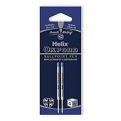 Image of Helix Oxford Premium Ballpoint Pen Refills (Pack of 2) Blue Ink