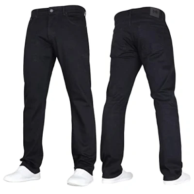 Image of Crosshatch New Mens Stretch Straight Leg Classic Regular Fit Basic Denim Jeans by Jeanbase Black 40W X 34L