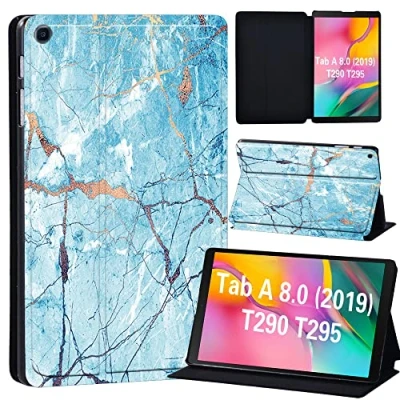 Image of FINDING Case Galaxy Tab A 8.0 2019 T290 T295, Slim Light Cover Stand Hard Shell Folio for inch Tablet Model SM (Wi Fi) T295 (LTE) (light blue marble)