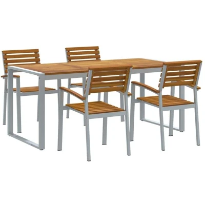 Image of vidaXL 5 Piece Garden Dining Set Solid Wood Acacia and Metal