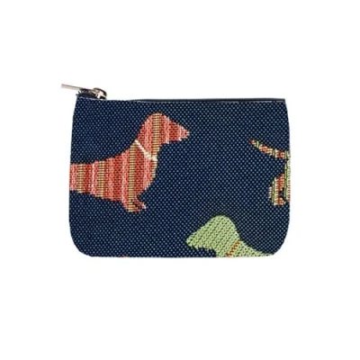 Image of Signare Tapestry Blue Zip Coin Purse for Women, Multicoloured Dachshund Sausage Dog Design, Small &amp; Lightweight Change Pouch, Easy to Carry