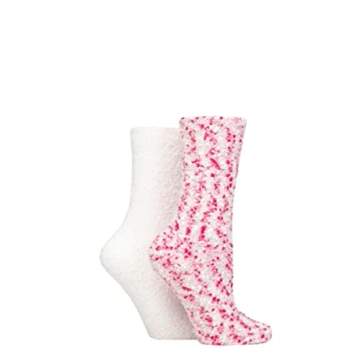 Image of Women&#039;s 2 Pair SOCKSHOP Wildfeet Popcorn Cosy Lounge Socks White / Pink 4 8 UK