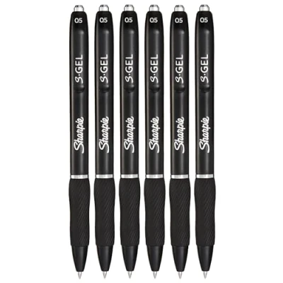 Image of Sharpie S Gel Pens Fine Point 0.5mm Black Ink Pack of 6 Retractable Comfort Grip