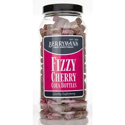 Image of Original Fizzy Cherry Cola Bottles Retro Sweets Gift Jar By Berrymans Sweet Shop Classic Sweets, Traditional Taste.