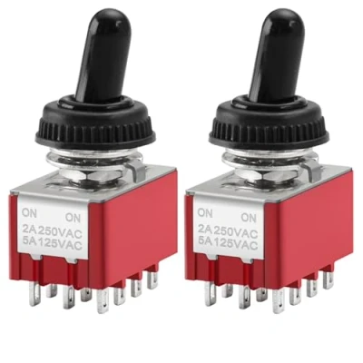 Image of Heschen Miniature Toggle Switch, MTS 402, ON ON, 4PDT, 12 Pin, 2A 250V, with Waterproof Cover, Pack of 2