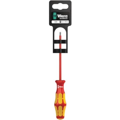 Image of Wera 05100001001 0.5 x 3 100 mm &quot;160i SBVDE&quot; Insulated Screwdriver for Slotted Screws Silver