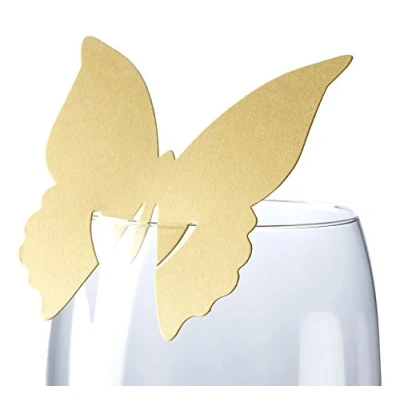 Image of Neviti Butterfly Place Card on Glass, Paper, Gold, 7.7 x 7.8 0.1 cm