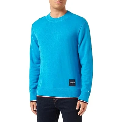 Image of Tommy Hilfiger Men&#039;s Jumper Tipped Crew Neck Pullover, Blue (Cerulean Blue), L