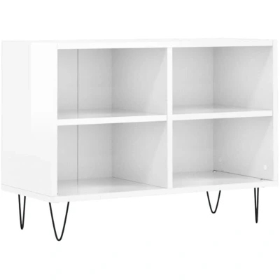 Image of vidaXL TV Cabinet High Gloss White, Sturdy Engineered Wood, Spacious Compartments, Iron Legs, Perfect for Living Room or Bedroom